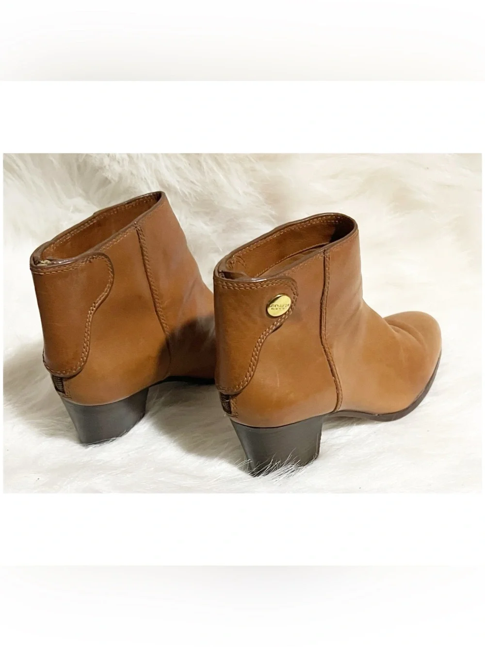 Coach Waldorf Cinnamon Tan Calfskin Leather Chunky Heel Ankle Boots Size 7